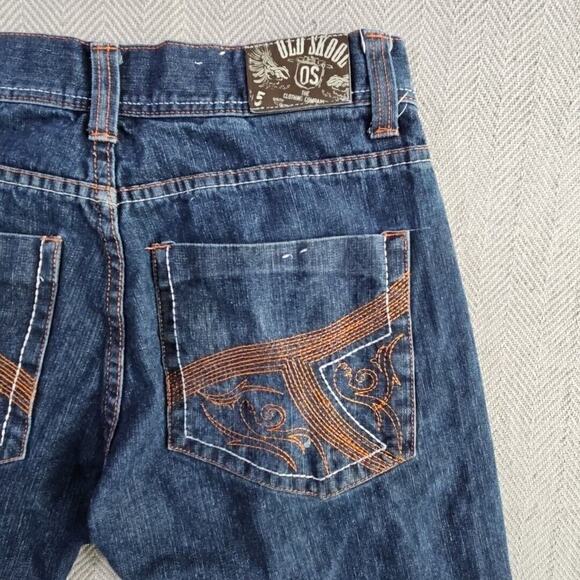 Old Skool Jeans Men's Size 34x30 Wide Leg Denim Pants Y2K Embroidered Pockets - Picture 15 of 16